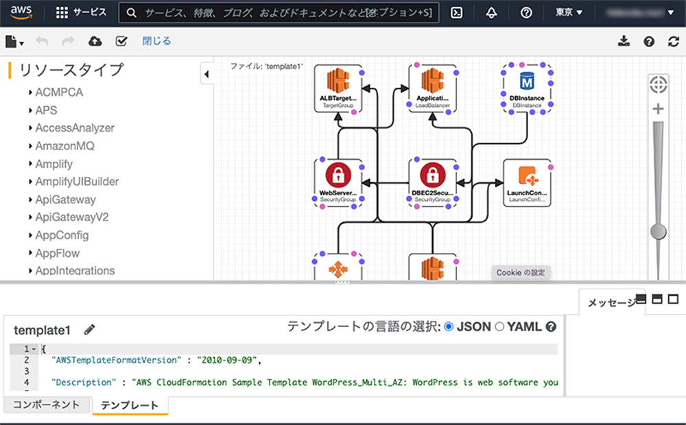 AWS CloudFormation デザイナーの画面